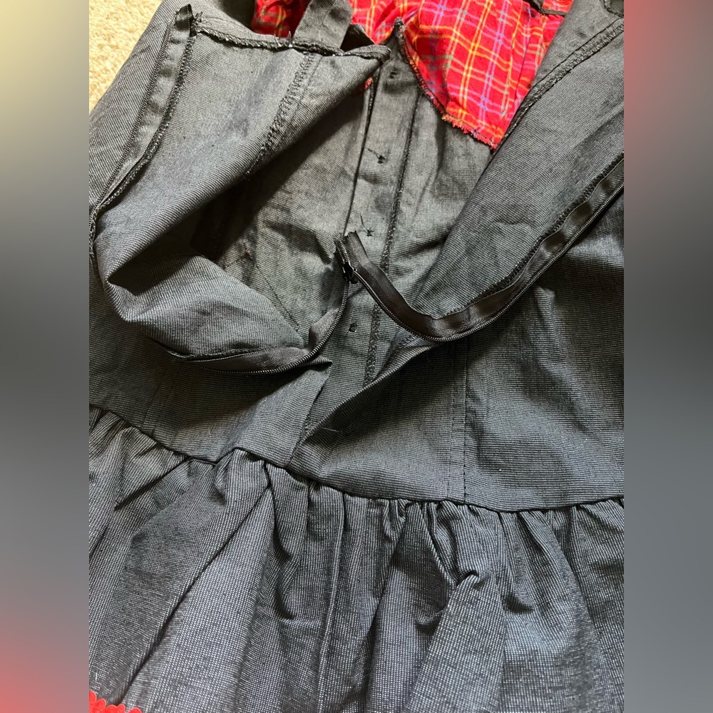 Spirit Halloween Scarecrow Sweetie Costume Set Hat & Dress Sexy Plaid & Denim - Picture 15 of 16